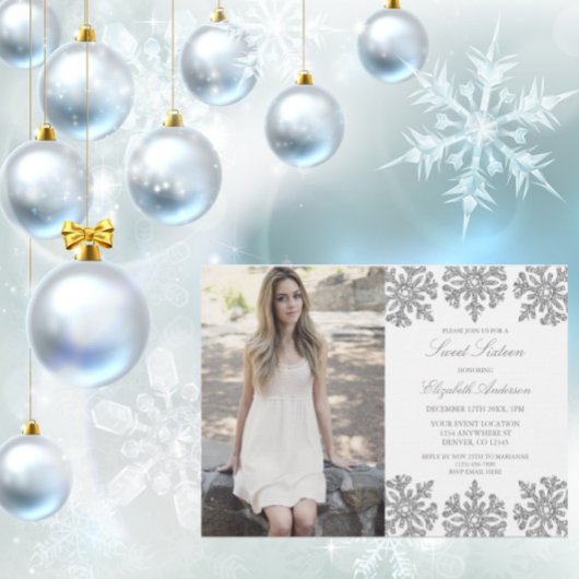 Invitation Silver Snowflake Winter Sweet 16