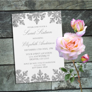 Invitation Silver Snowflake Winter Sweet 16