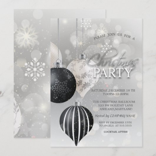 Invitation Silver Snowflakes, Balls Christmas Company (Devant / Derrière)