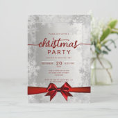 Invitation Silver Snowflakes Company Christmas Red Ribbon (Debout devant)