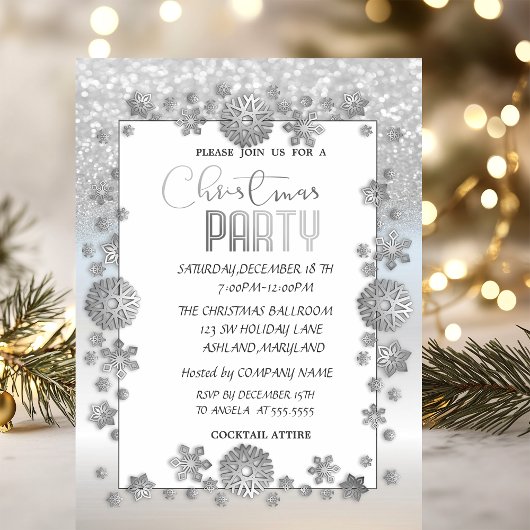 Invitation Silver Snowflakes Parties scintillant Société Noël