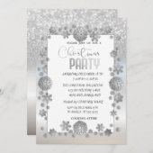Invitation Silver Snowflakes Parties scintillant Société Noël (Devant / Derrière)