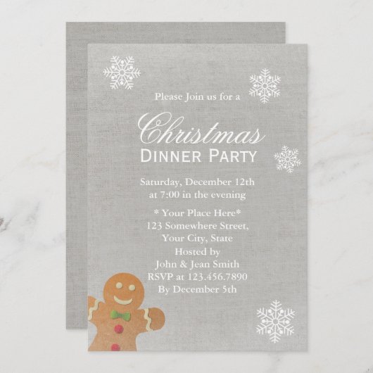 Invitation Silver Snowflakes Soirée de Noël (Devant / Derrière)