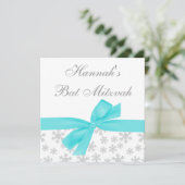 Invitation Silver Snowflakes Turquoise Bow Bat mitzvah (Debout devant)