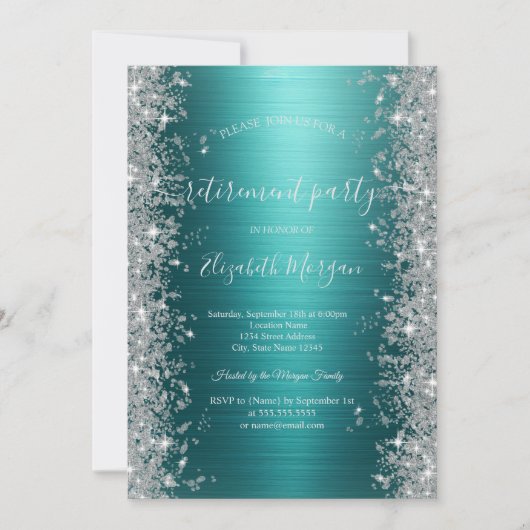 Invitation Silver Sparkle Diamonds Green Metallic Retirement  (Devant)