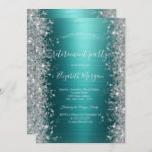 Invitation Silver Sparkle Diamonds Green Metallic Retirement  (Devant / Derrière)
