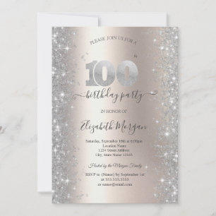 Invitation Silver Sparkle Diamonds ivoire 100e fête d'anniver