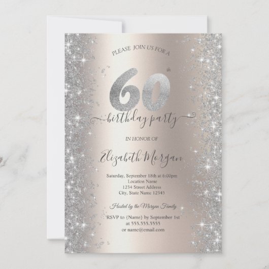 Invitation Silver Sparkle Diamonds ivoire 60e fête d'annivers (Devant)
