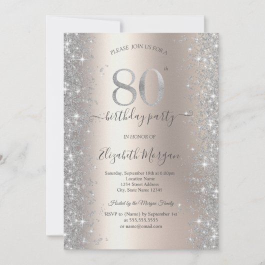 Invitation Silver Sparkle Diamonds ivoire 80e fête d'annivers (Devant)