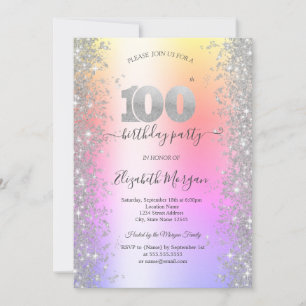 Invitation Silver Sparkle Diamonds Ombre 100e fête d'annivers
