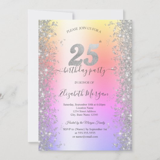 Invitation Silver Sparkle Diamonds Ombre 25ème anniversaire (Devant)