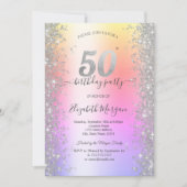 Invitation Silver Sparkle Diamonds Ombre 50e fête d'anniversa (Devant)