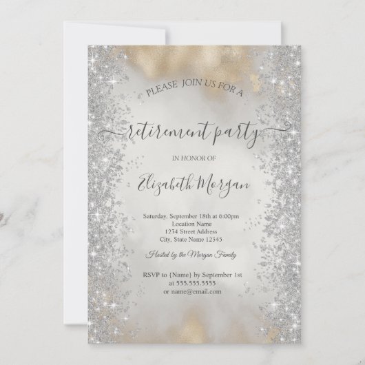 Invitation Silver Sparkle Diamonds Parties scintillant or Ret (Devant)