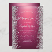 Invitation Silver Sparkle Diamonds Red Retirement Party (Devant / Derrière)