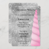 Invitation Silver Sparkle rose Glam Unicorn Anniversaire (Devant / Derrière)