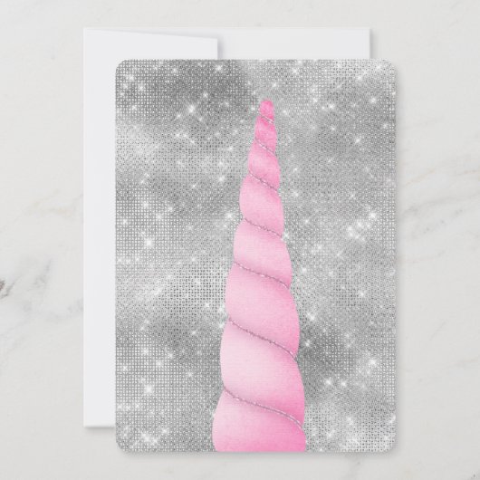 Invitation Silver Sparkle rose Glam Unicorn Anniversaire (Dos)