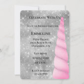 Invitation Silver Sparkle rose Glam Unicorn Anniversaire (Devant)