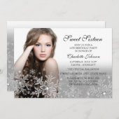 Invitation Silver Sparkle Snowflake Photo Sweet 16 (Devant / Derrière)