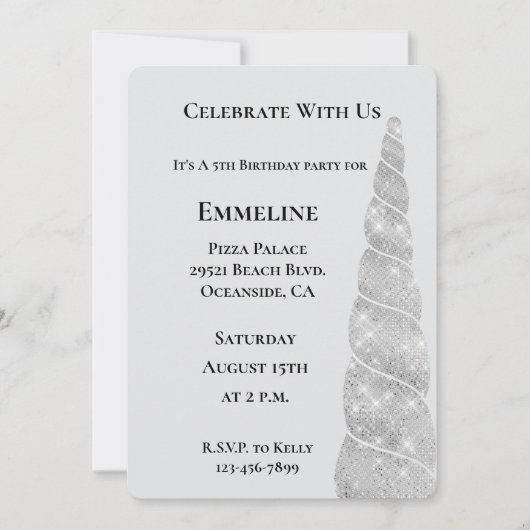 Invitation Silver Sparkle Unicorn Anniversaire (Devant)