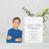 Invitation Silver Stardust Première Sainte Communion Photo (Debout devant)