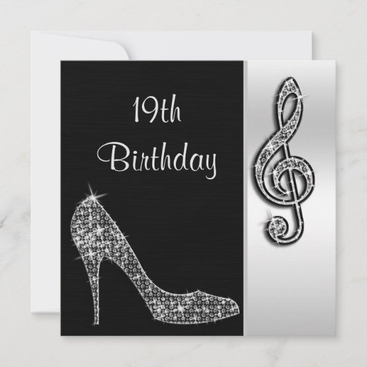 Invitation Silver Stiletto & Treble Clé 19e Anniversaire (Devant)