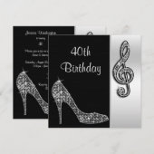 Invitation Silver Stiletto & Treble Clé 40e Anniversaire (Devant / Derrière)