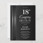 Invitation Silver Striped Black Grey 18th Surprise Birthday (Devant)
