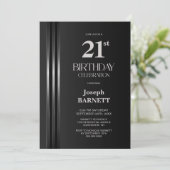 Invitation Silver Striped Black Grey 21st Birthday Party (Debout devant)