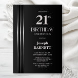 Invitation Silver Striped Black Grey 21st Birthday Party<br><div class="desc">Invite your friends and loved ones to your birthday celebration with this modern silver striped black and grey 21st birthday party invitation. The customizable text area in this invitation template allows you to include all the necessary details for your special birthday celebration, including the date, time, venue, and RSVP information....</div>