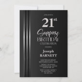Invitation Silver Striped Black Grey 21st Surprise Birthday (Devant)