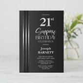 Invitation Silver Striped Black Grey 21st Surprise Birthday (Debout devant)
