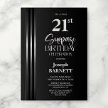 Invitation Silver Striped Black Grey 21st Surprise Birthday<br><div class="desc">Make the surprise unforgettable with this stylish silver striped black and grey surprise 21st birthday party invitation. The customizable text templates allow you to add the name of the honored guest, the secret party details, and the venue with ease. Your guest of honor will be in for a night of...</div>