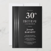 Invitation Silver Striped Black Grey 30th Birthday Party (Devant)