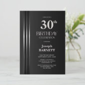 Invitation Silver Striped Black Grey 30th Birthday Party (Debout devant)