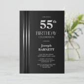 Invitation Silver Striped Black Grey 55th Birthday Party (Debout devant)
