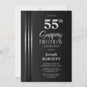Invitation Silver Striped Black Grey 55th Surprise Birthday (Devant)