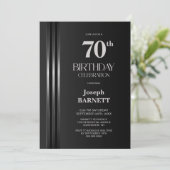 Invitation Silver Striped Black Grey 70th Birthday Party (Debout devant)