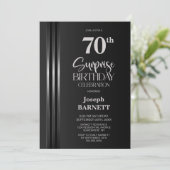 Invitation Silver Striped Black Grey 70th Surprise Birthday (Debout devant)