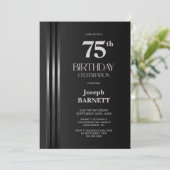 Invitation Silver Striped Black Grey 75th Birthday Party (Debout devant)
