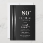 Invitation Silver Striped Black Grey 80th Birthday Party (Devant)