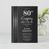 Invitation Silver Striped Black Grey 80th Surprise Birthday (Debout devant)