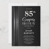 Invitation Silver Striped Black Grey 85th Surprise Birthday (Devant)
