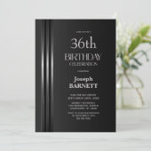 Invitation Silver Striped Black Grey Any Age Birthday Party (Debout devant)