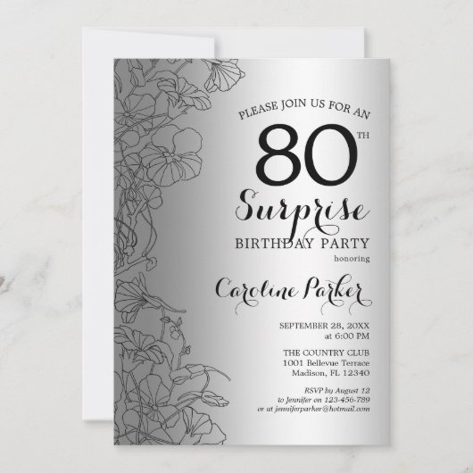 Invitation Silver Surprise 80e fête d'anniversaire (Devant)