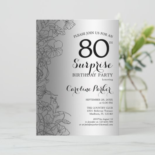 Invitation Silver Surprise 80e fête d'anniversaire (Debout devant)
