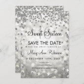 Invitation Silver Sweet 16 Enregistrer La Date Parties scinti (Devant / Derrière)