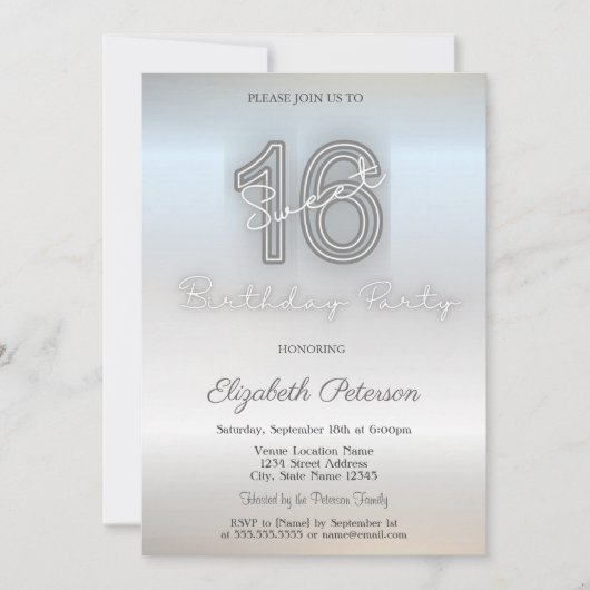Invitation Silver Sweet minimaliste moderne 16 (Devant)