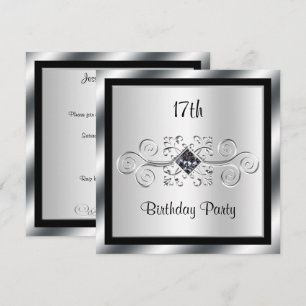 Invitation Silver Swirls & Diamond 17ème fête d'anniversaire