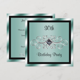 Invitation Silver Swirls & Diamond 30e fête d'anniversaire