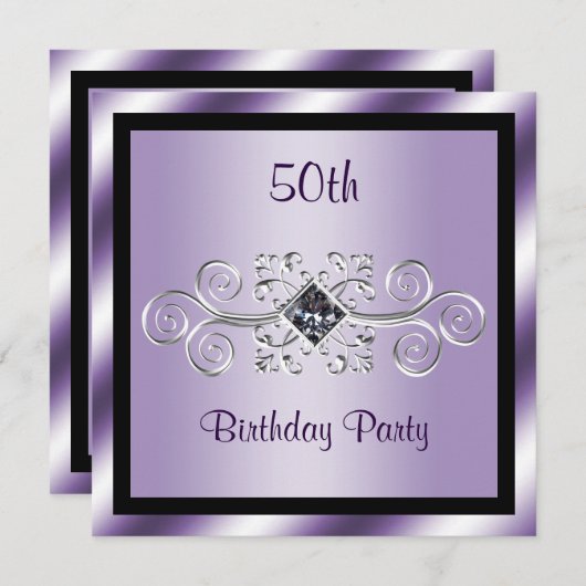 Invitation Silver Swirls & Diamond 50e anniversaire (Devant / Derrière)